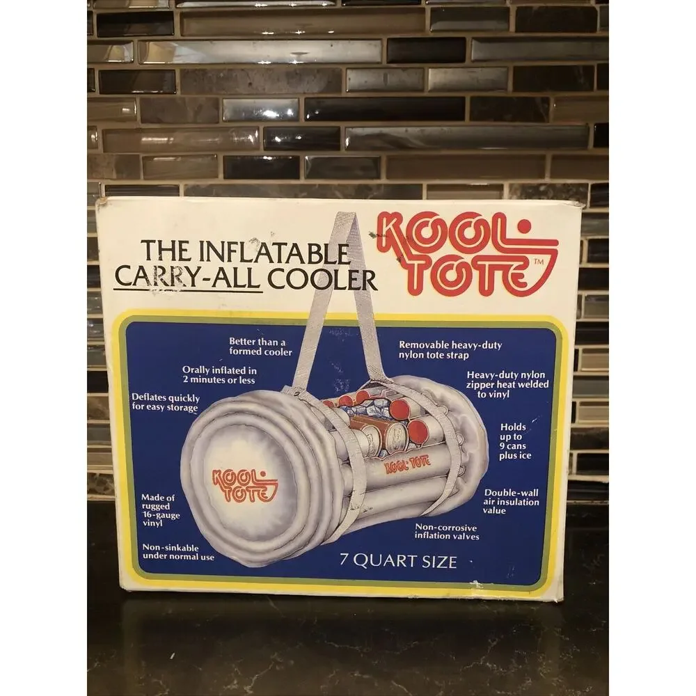VINTAGE RARE!! KOOL TOTE Inflatable Carry-All Cooler 14 quarts, strap‎ zipper
